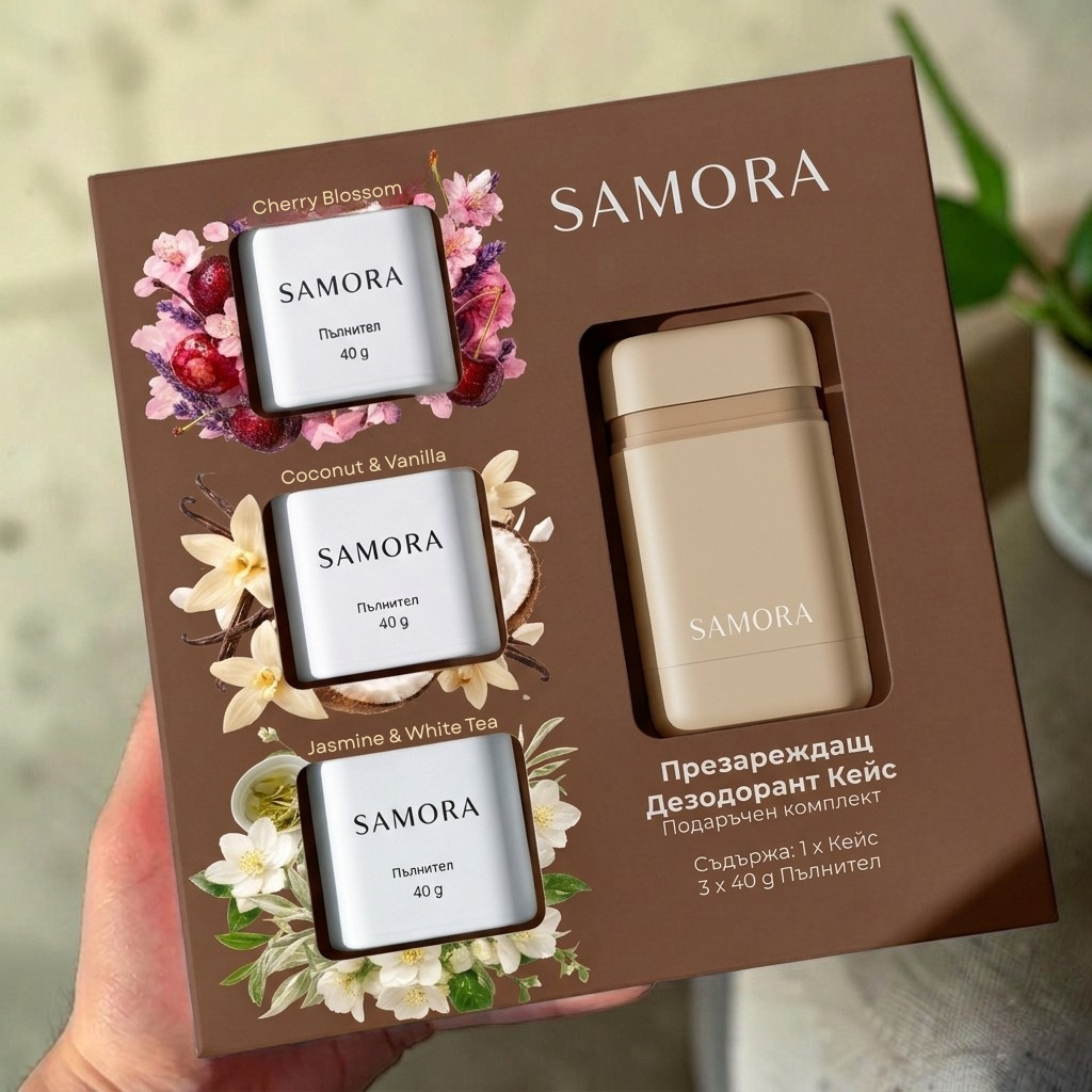 SAMORA Презареждаем дезодорант комплект Sand + 3 аромата