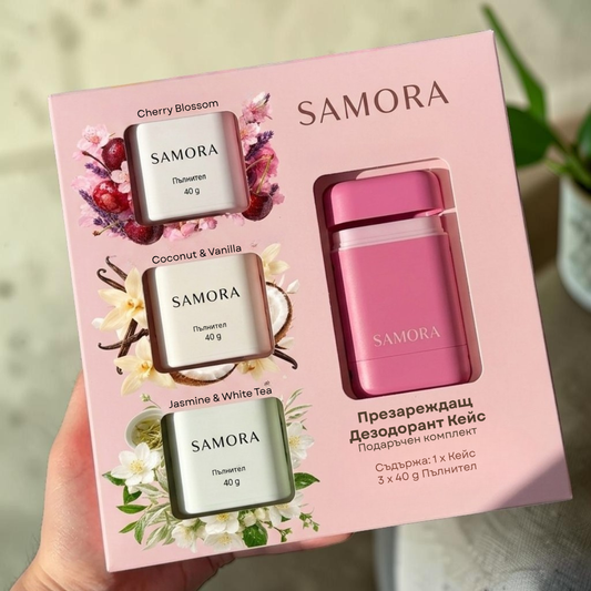 SAMORA Презареждаем дезодорант комплект Pink + 3 аромата
